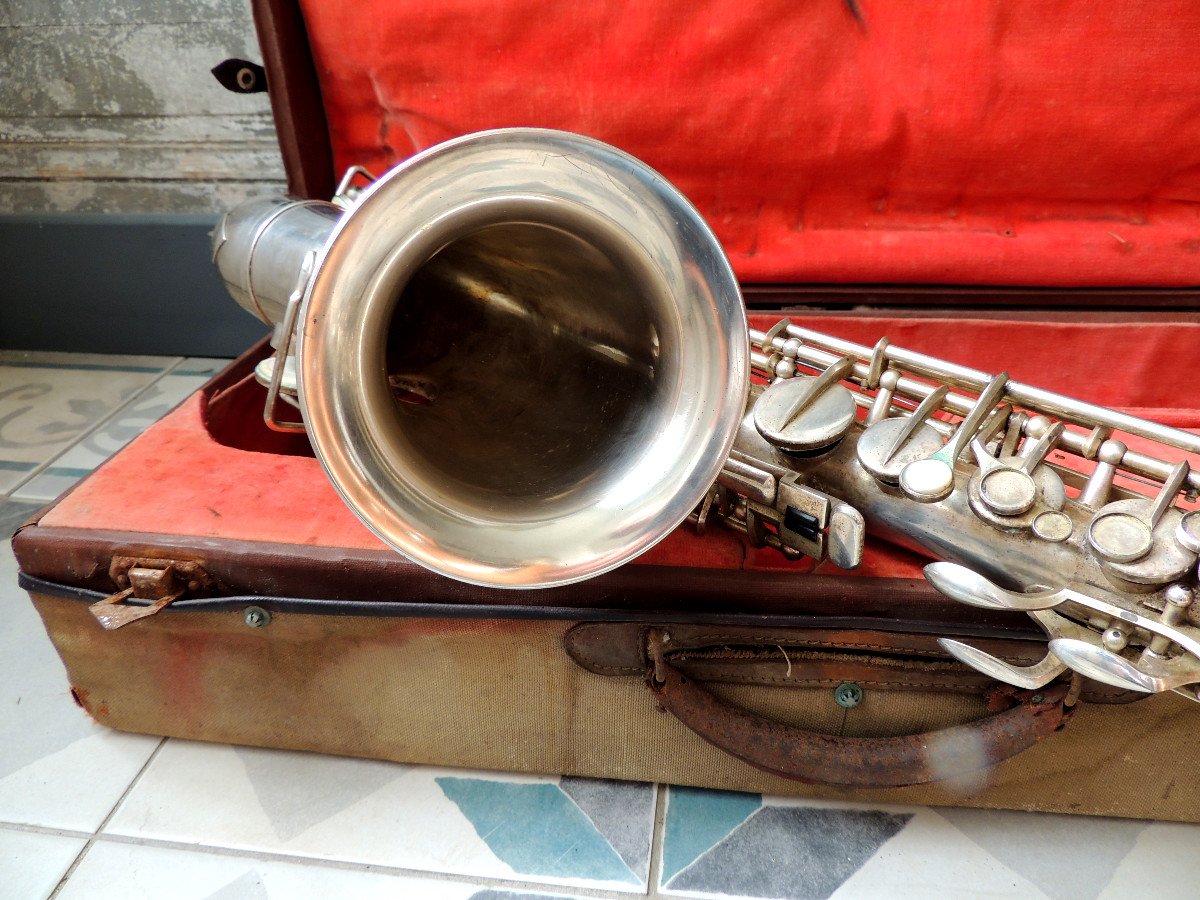 Antique Saxophone, Andrieu. Frères Paris, Original Suitcase, Musical Instrument, 20th Century-photo-4