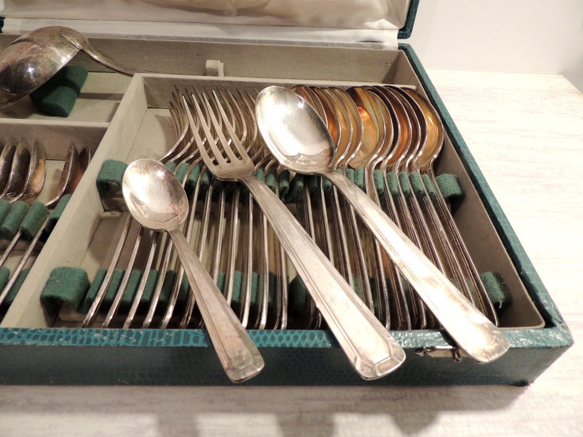 Silver Plated Metal Cutlery Set 84 G Dixi 37 Pieces, Art Deco, 20th Century -photo-3