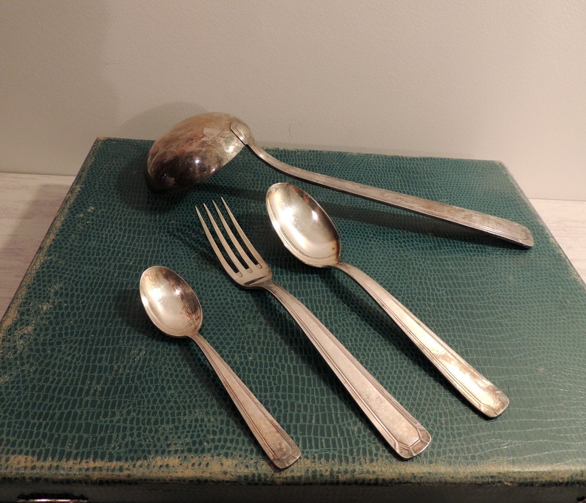 Silver Plated Metal Cutlery Set 84 G Dixi 37 Pieces, Art Deco, 20th Century -photo-4