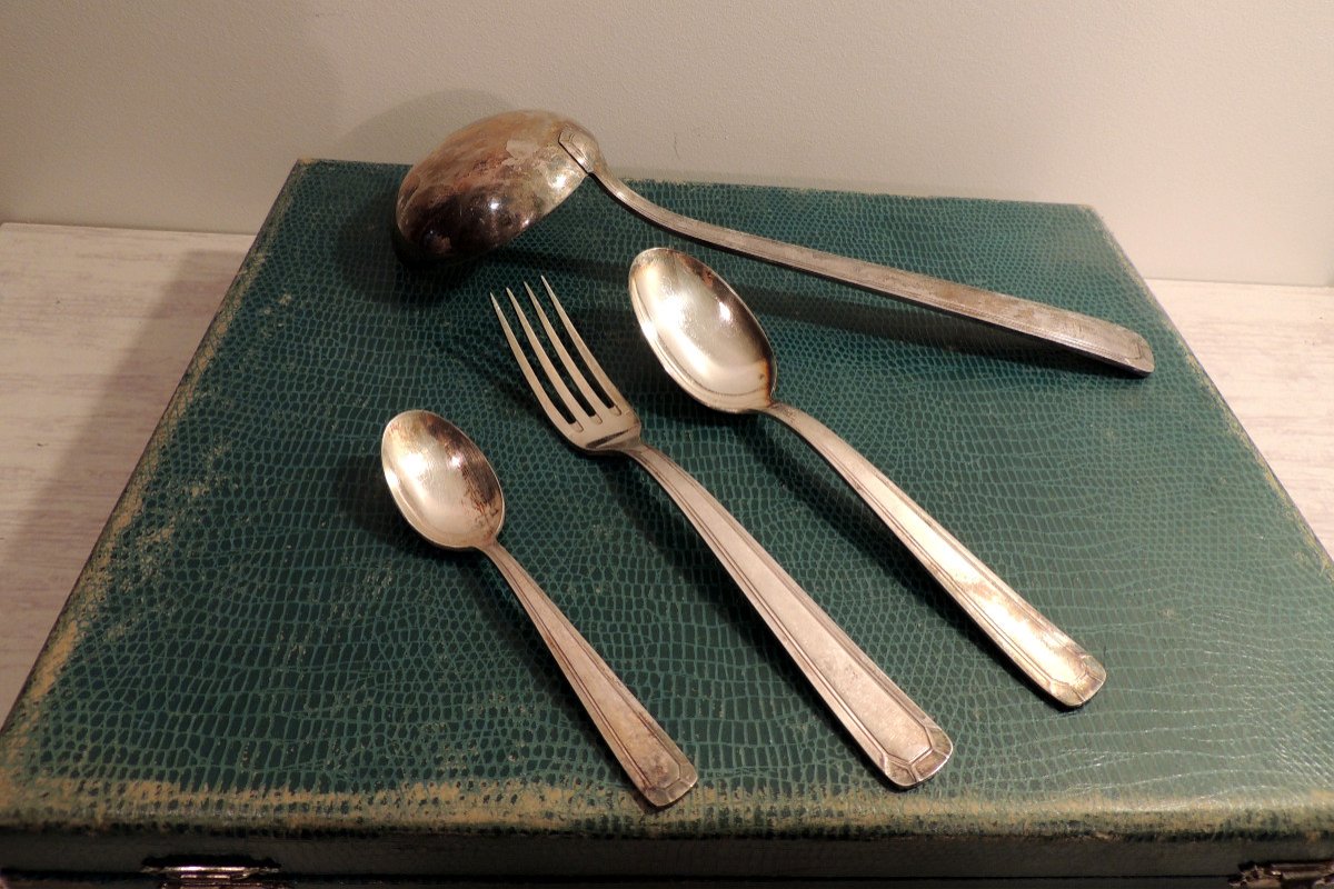 Silver Plated Metal Cutlery Set 84 G Dixi 37 Pieces, Art Deco, 20th Century -photo-1