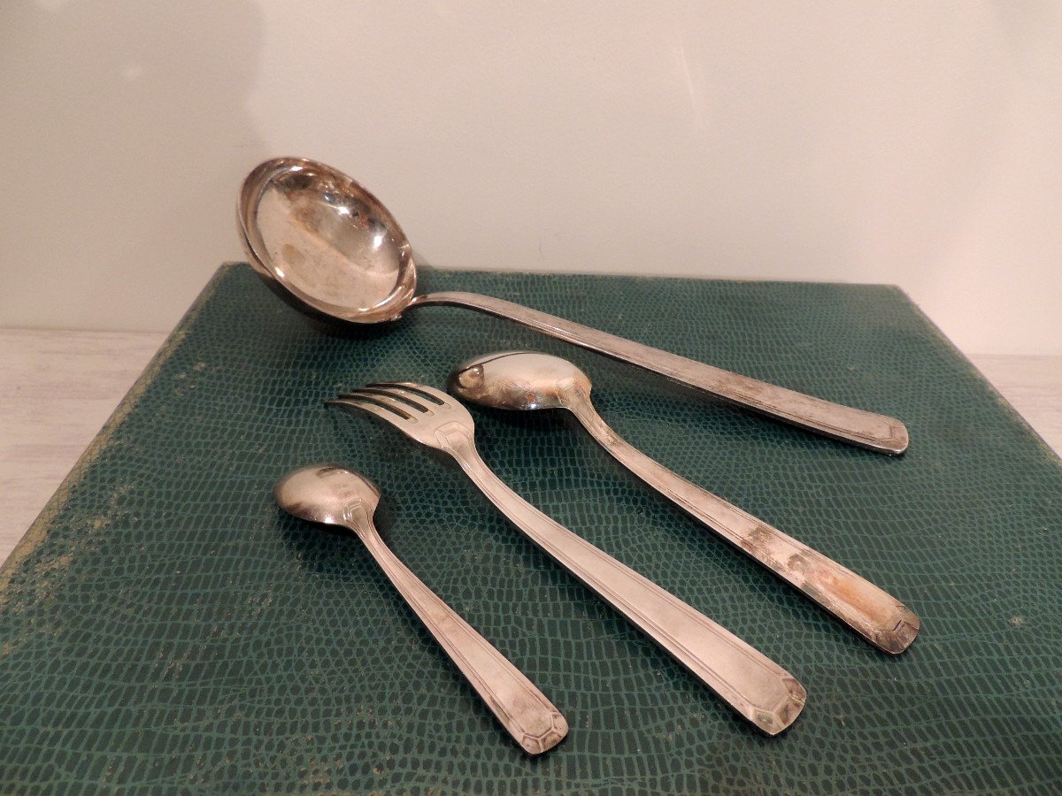 Silver Plated Metal Cutlery Set 84 G Dixi 37 Pieces, Art Deco, 20th Century -photo-2