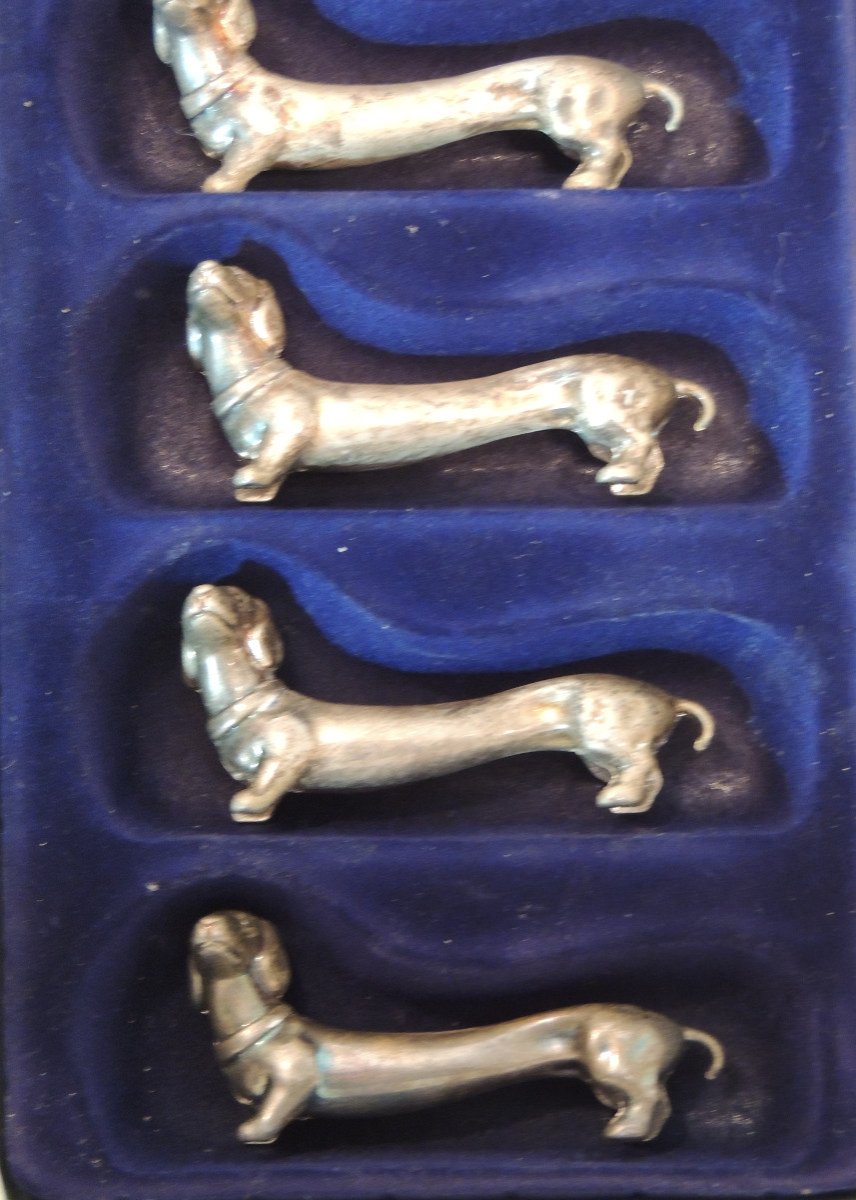 Silver Metal Knife Holder, 6 Dachshunds Beautifully Represented, Tableware, 20th Century -photo-3