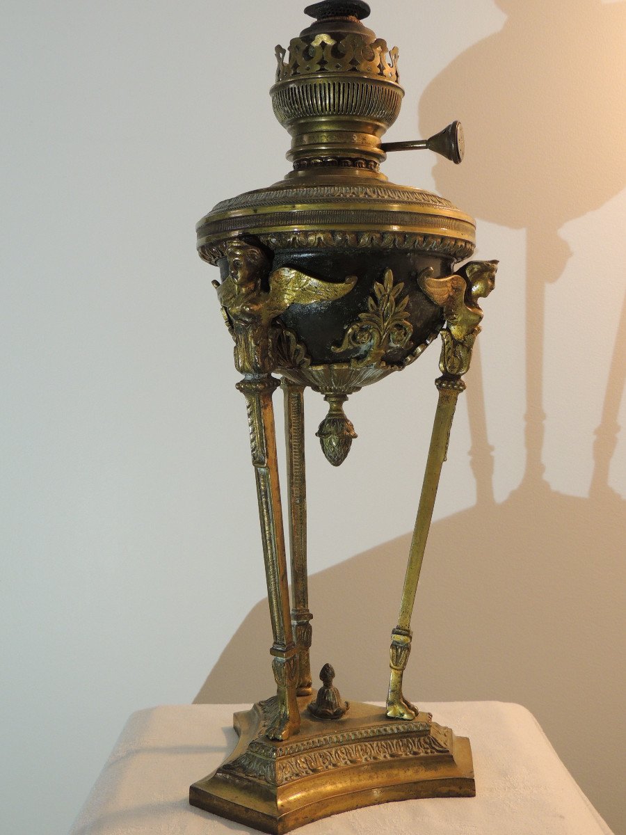 Athenian Oil Lamp In Gilt Bronze Empire Style 19th Century-photo-2