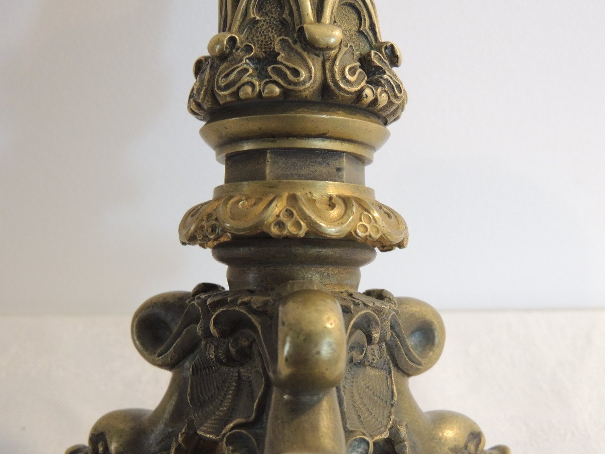 Candlestick, Candlestick, Gilt Bronze Torch From Viollet Le Duc, Neo Gothic, Napoleon III-photo-3