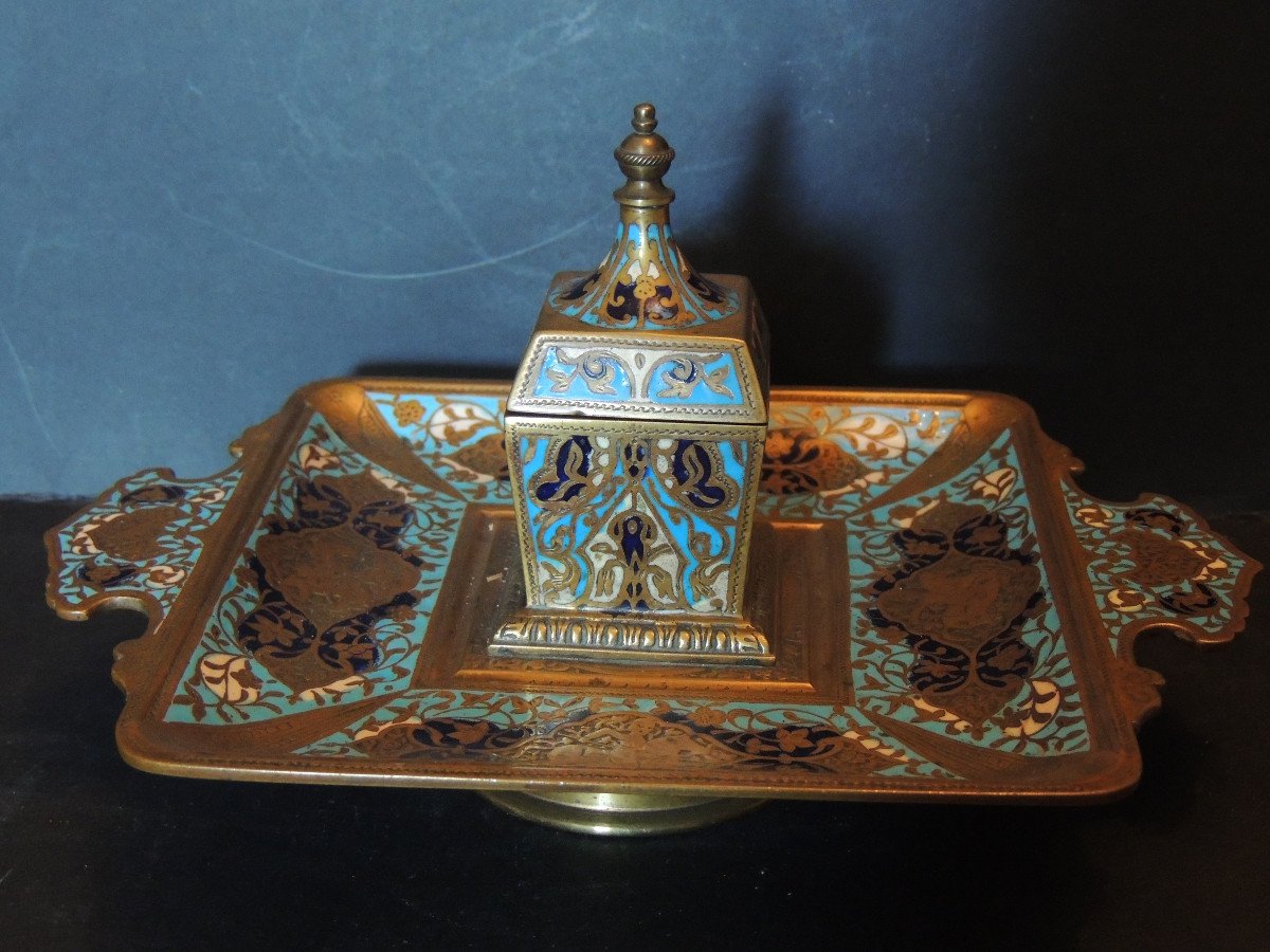 Inkwell In Bronze And Cloisonné Enamels From The 19th Century-photo-2