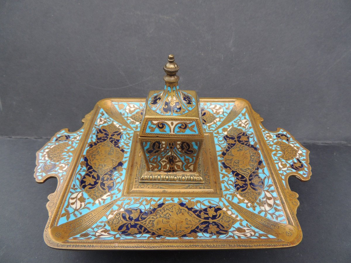 Inkwell In Bronze And Cloisonné Enamels From The 19th Century-photo-4