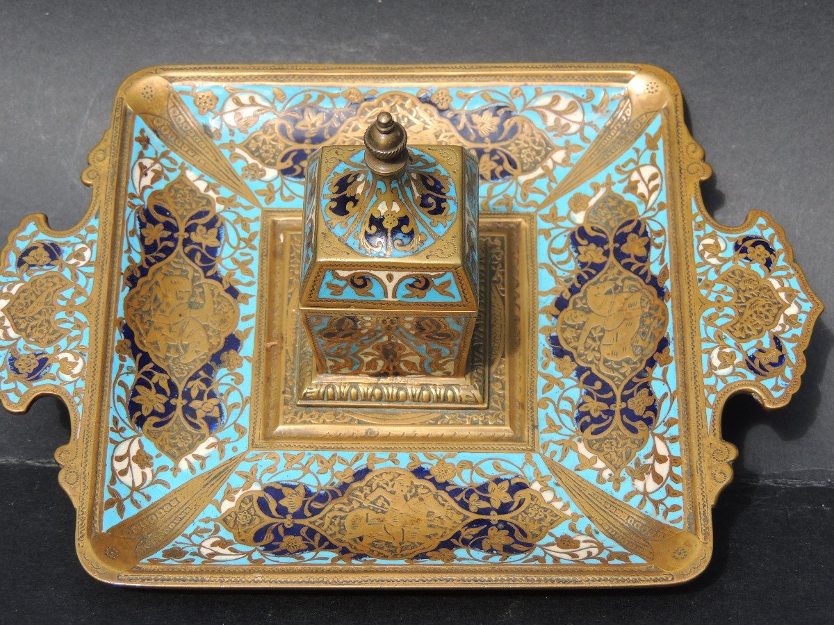 Inkwell In Bronze And Cloisonné Enamels From The 19th Century-photo-4