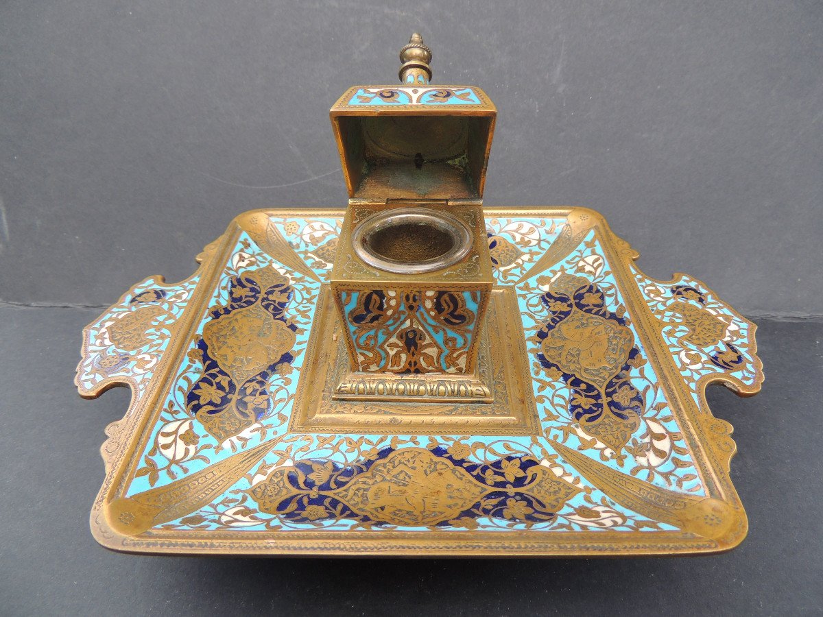 Inkwell In Bronze And Cloisonné Enamels From The 19th Century