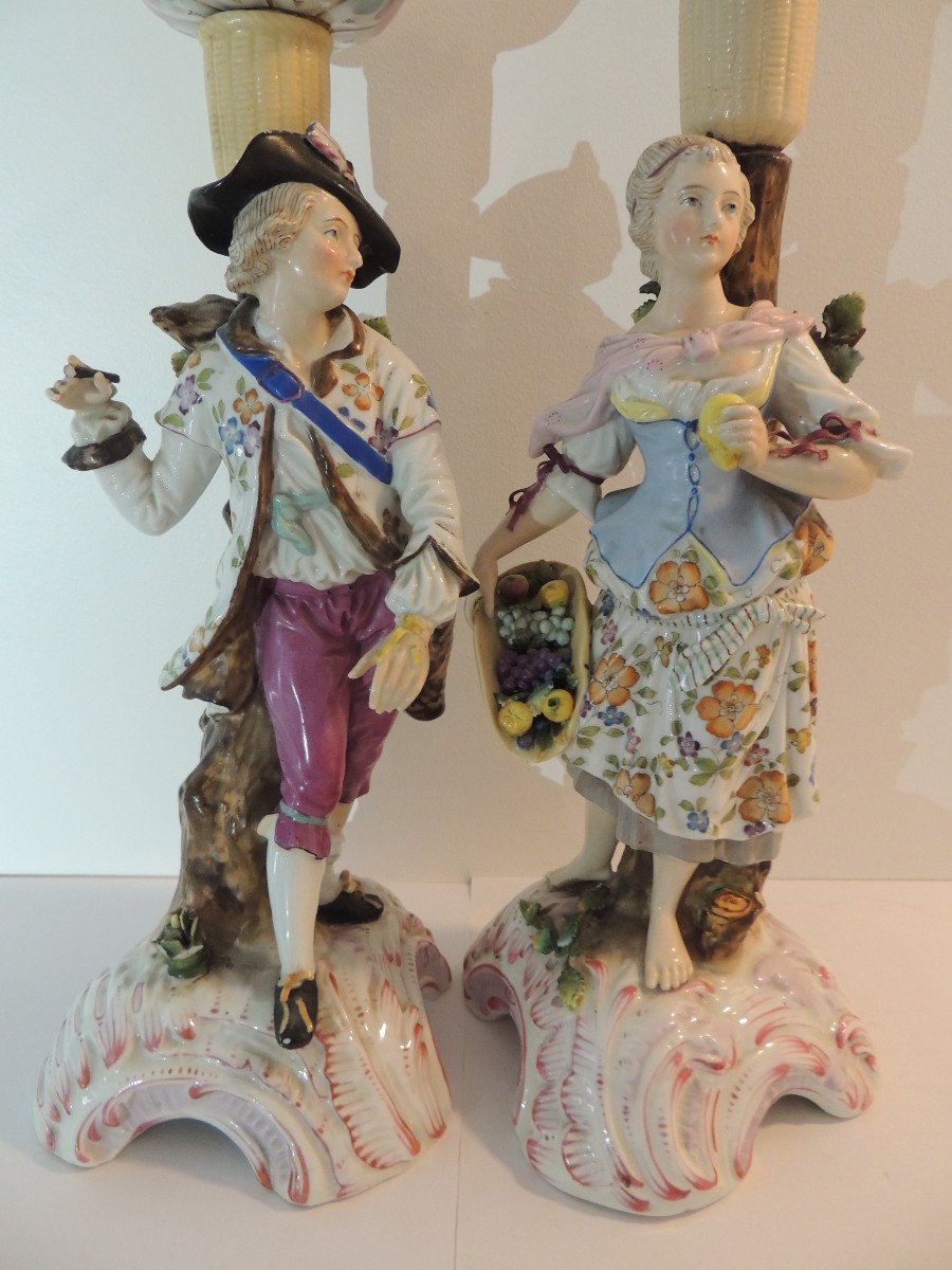 Pair Of Saxony Porcelain Candlesticks, Late 18th Century-photo-4