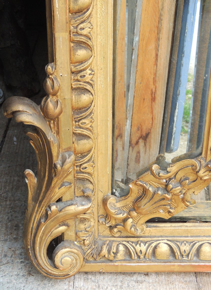 Parclose Mirror 1.96 M, Golden Stucco Ice With A Putti On Its 19th Pediment.-photo-1