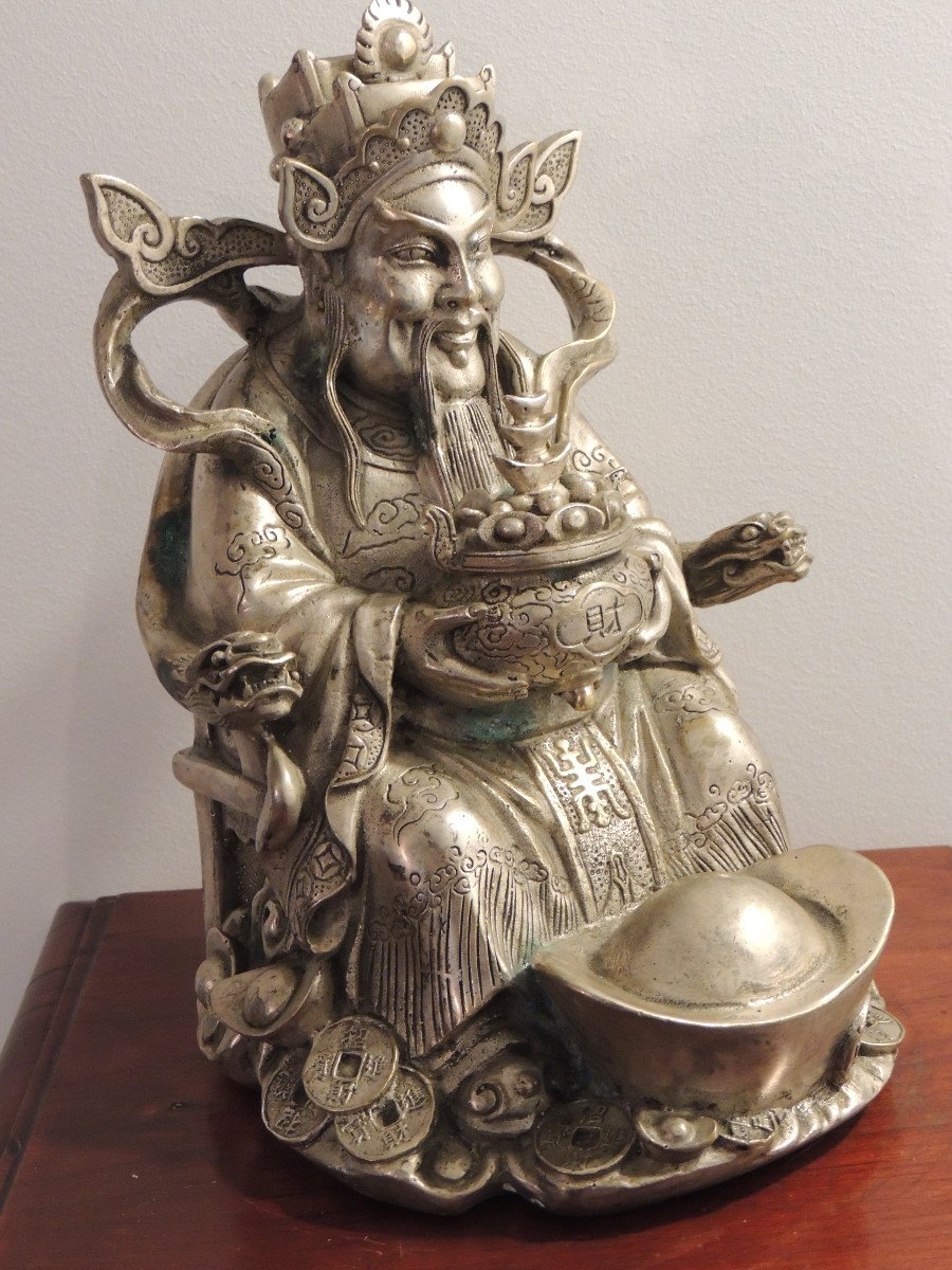 XIandian Silver Bronze Sculpture The Chinese God Of Wealth 20th Century-photo-2