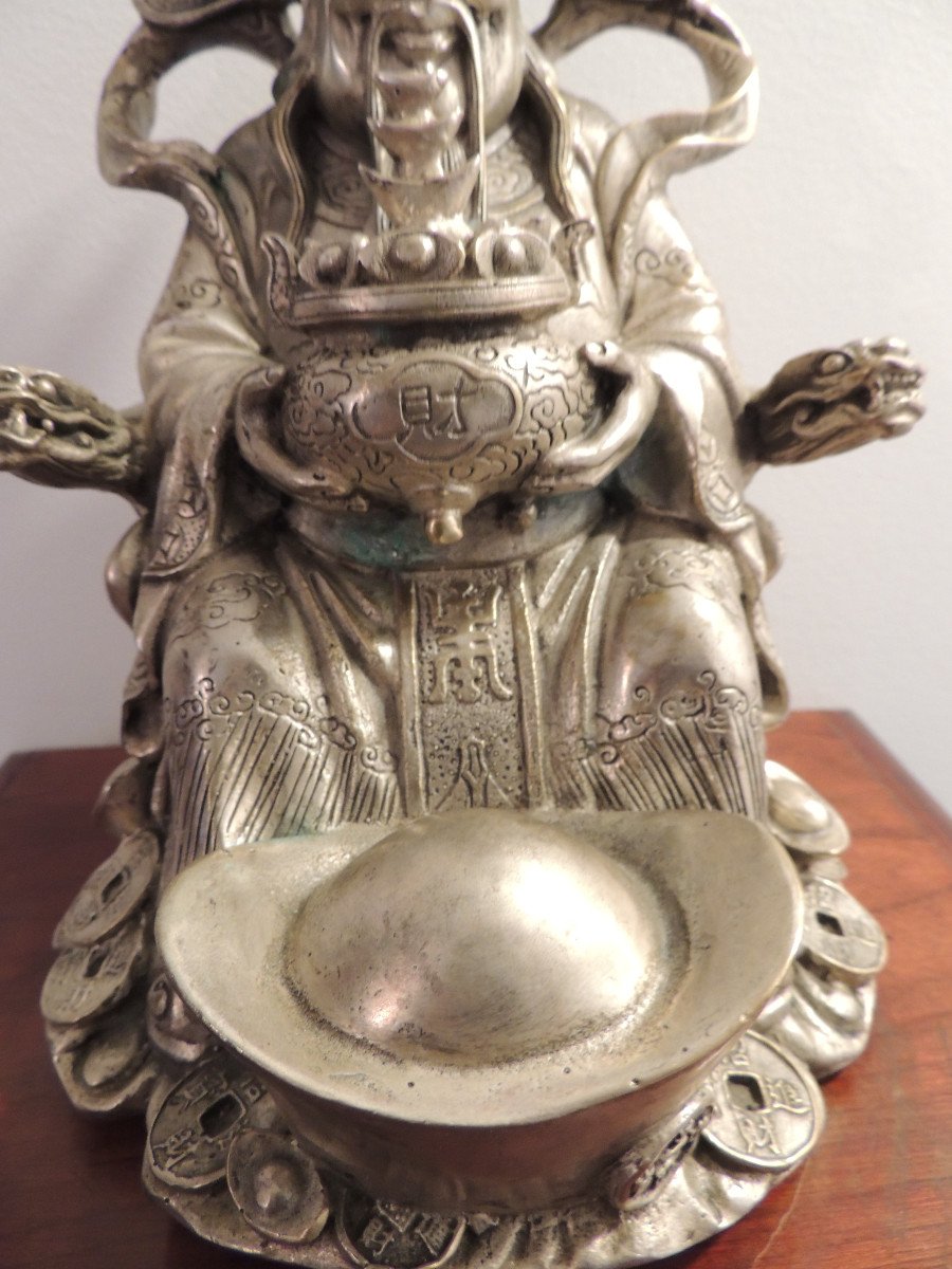 XIandian Silver Bronze Sculpture The Chinese God Of Wealth 20th Century-photo-3