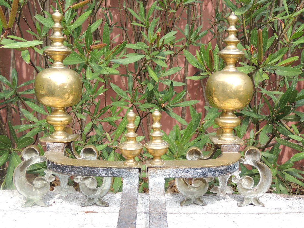 Old Andiron In Bronze, Pair Of Andirons Napoleon III In Gilt Bronze-photo-4