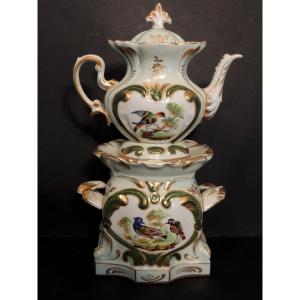Porcelain Teapot, Old Paris, Hand-painted Bird Scene Decor, 19th