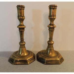 Pair Of Bronze Candlesticks, Pair Of Louis XIII Candlesticks, From The 17th Century