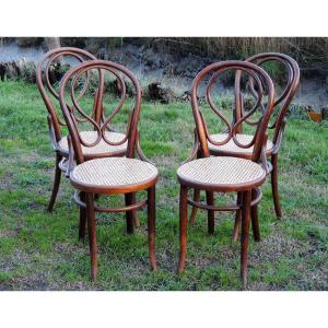 4 Chaises Bistrot En Bois Courbé Fischel Thonet N° 20  Oméga 1900 -1915 ,assises Cannées 20 ème