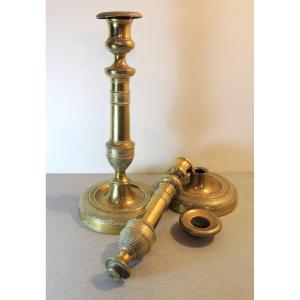 Pair Of Empire Chiseled Bronze Candlesticks, Beautifully Made Torches, Early 19th Century
