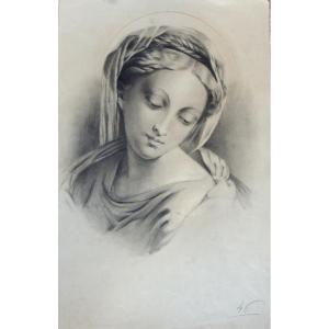Pencil Drawing, Artist's Proof On Paper Plate No. 46, Portrait Of A Young Woman, 19th
