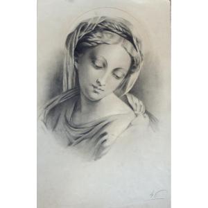 Dessin Au Crayon, épreuve d'Artiste Sur Papier Planche N° 46, Portrait d'Une Jeune Femme,19 ème