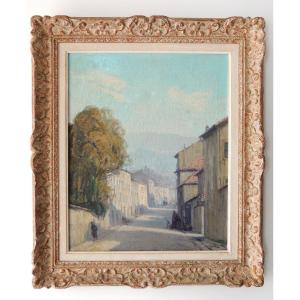 Oil On Canvas, Painting Rue d'Un Village, Montparnasse Frame, Signed Lower Right, 19th