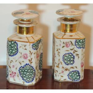 Pair Of 19th Century "old Paris" Porcelain Perfume Bottles