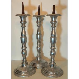 Candlestick Holder, 3 Aluminum Candlestick Holders, 51 Cm High Each, Candlesticks, 20th Century