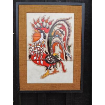 Painting Of A Rooster Painted On Ceramic Tiles By Dufay