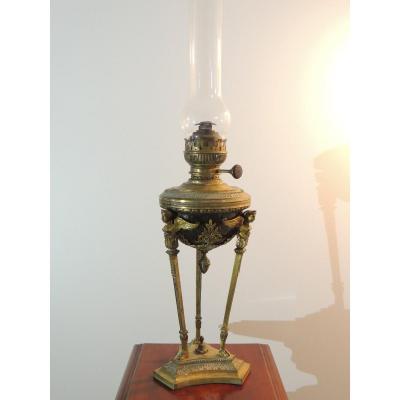 Athenian Oil Lamp In Gilt Bronze Empire Style 19th Century