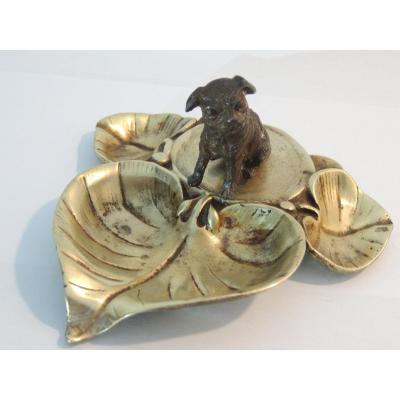 Empty Pocket, Bronze Ring Sizer, Dog Surrounded By Leaves, Art Nouveau, 20th