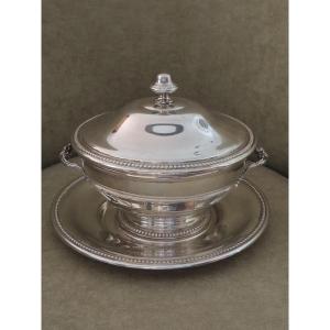 Vegetable Dish With Its Silver Metal Dish, Perlé Model, Louis Philippe Style, 20th