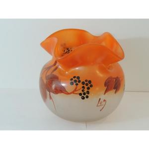 Legras Ball Vase In Enameled Glass, Art Deco, 20th C.