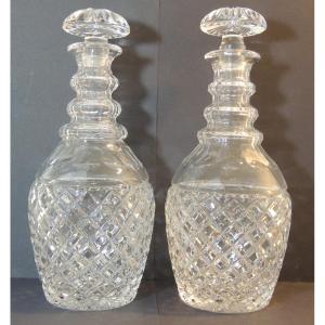 Paire De Carafes En Cristal Taillé ( Pour Le Whisky ) Du XX ème Siècle 