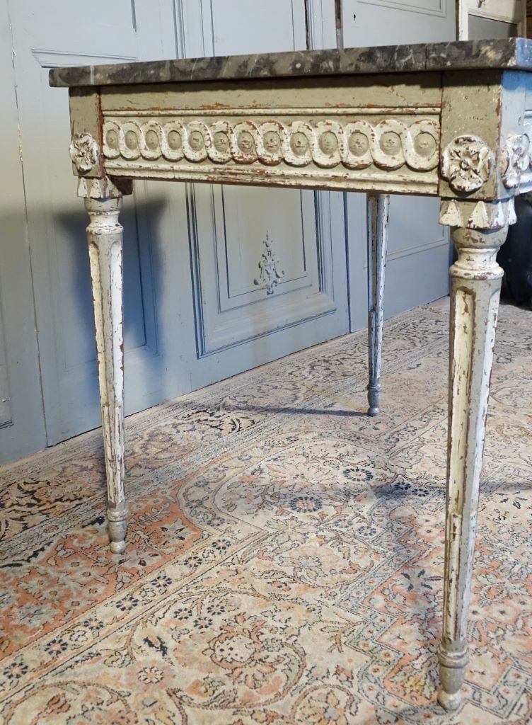 Console peinte d'époque Louis XVI. plateau marbre Fin XVIIIème-photo-4