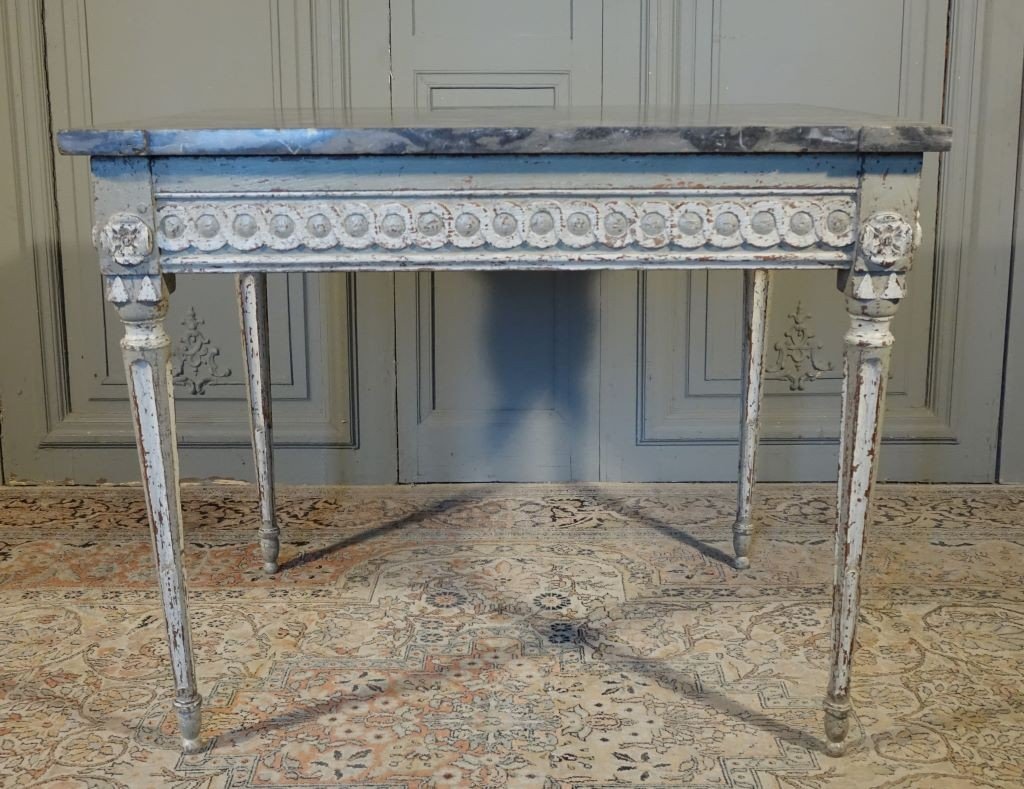 Console peinte d'époque Louis XVI. plateau marbre Fin XVIIIème-photo-2