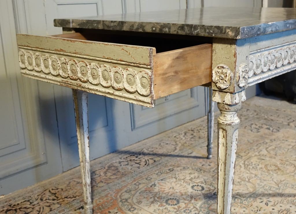 Console peinte d'époque Louis XVI. plateau marbre Fin XVIIIème-photo-5