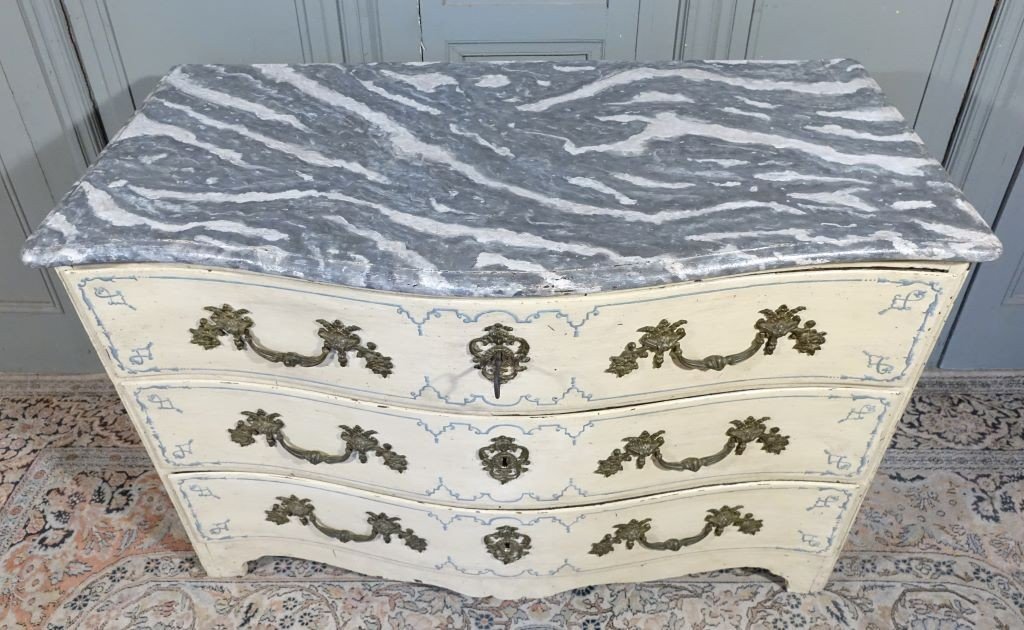 Commode galbée peinte d'époque Louis XIV / Régence. Début XVIIIème-photo-2