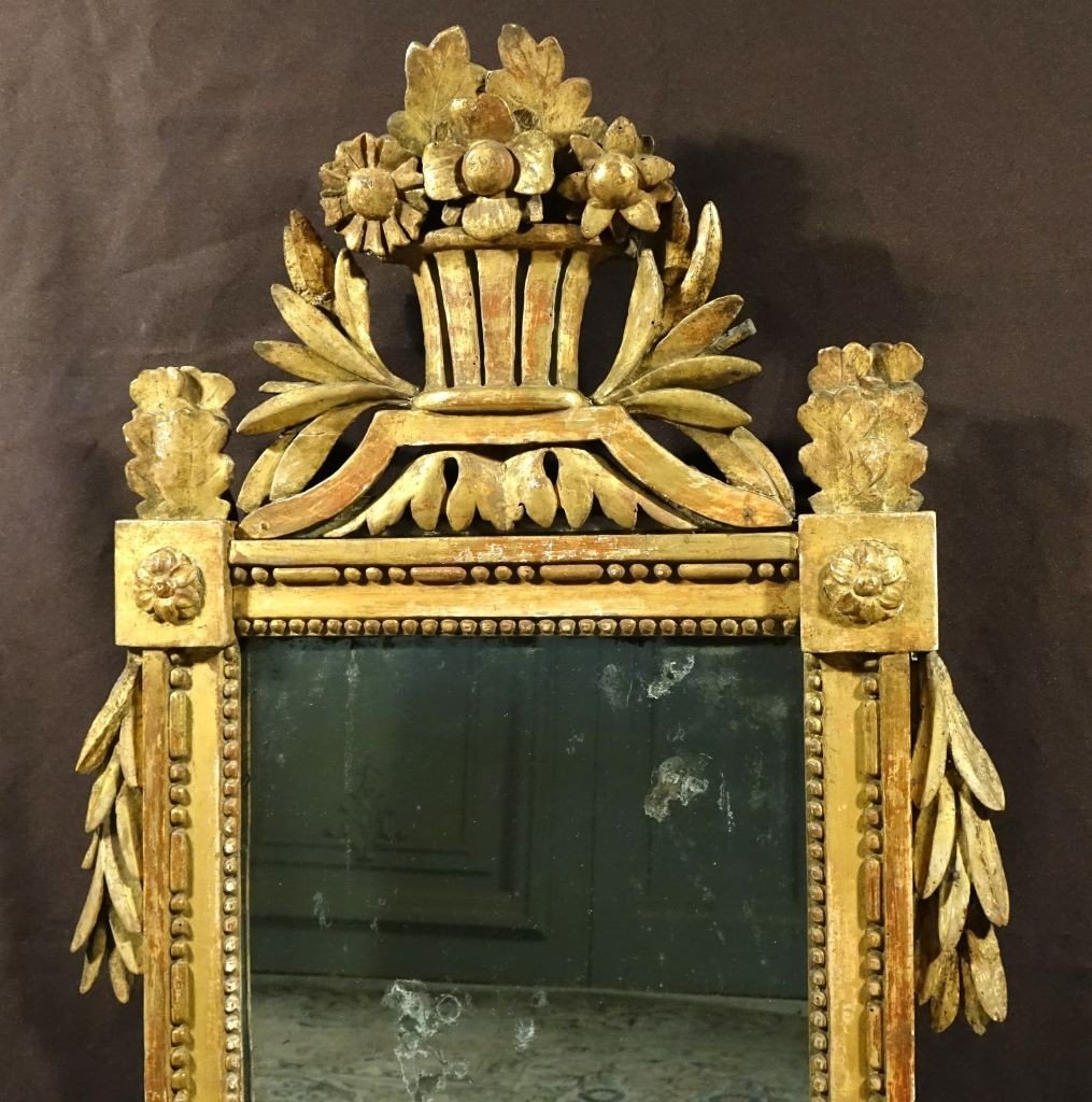 Miroir provençal à Fronton d'époque Louis XVI en bois doré-photo-4