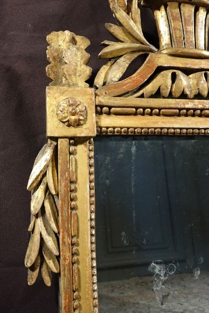 Miroir provençal à Fronton d'époque Louis XVI en bois doré-photo-4