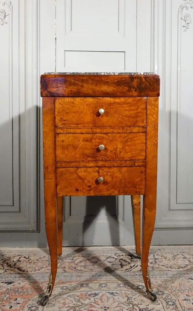 Table Chiffonnière En Loupe De Frêne. Transition des époques Louis XV / Louis XVI-photo-2