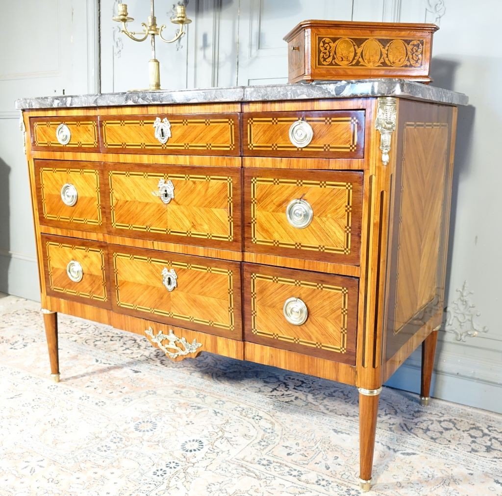 Commode époque Louis XVI en marqueterie Estampillée M. Ohneberg-photo-3