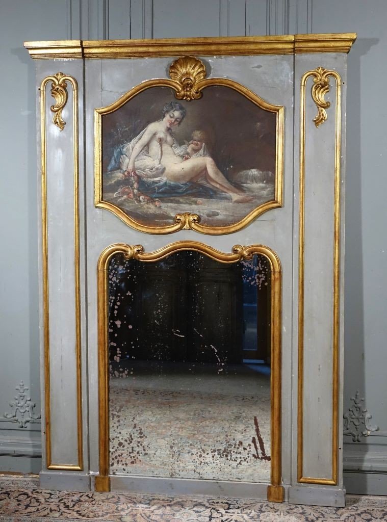 Trumeau de cheminée de style Louis XV. Leda Et Le Cygne. Milieu XIXème / Peinture XVIIIème-photo-2