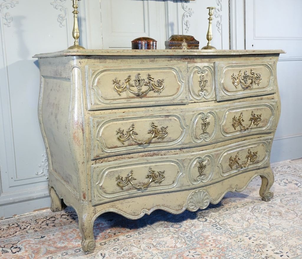 Commode Tombeau d'époque Louis XV en bois peint. Epoque XVIIIème-photo-2