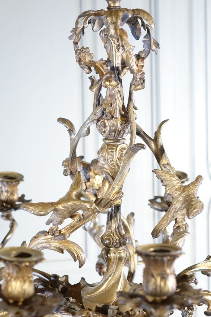 Lustre De Style Louis XV En Bronze Doré-photo-2