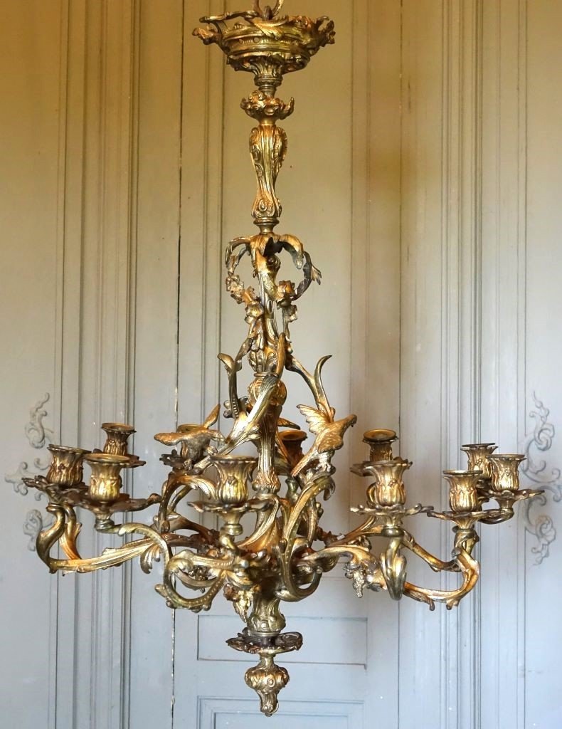 Lustre De Style Louis XV En Bronze Doré