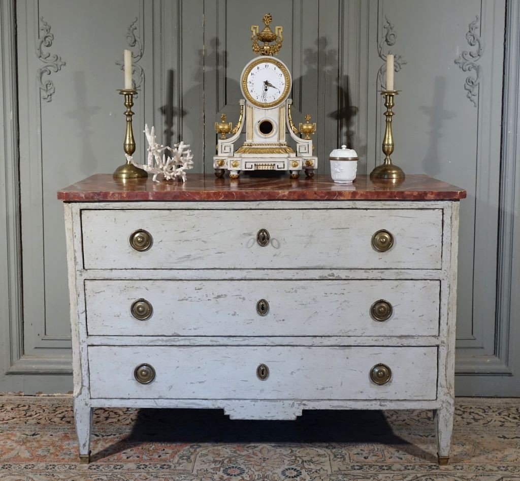 Commode d'époque Louis XVI / Directoire. Plateau Faux Marbre.-photo-2