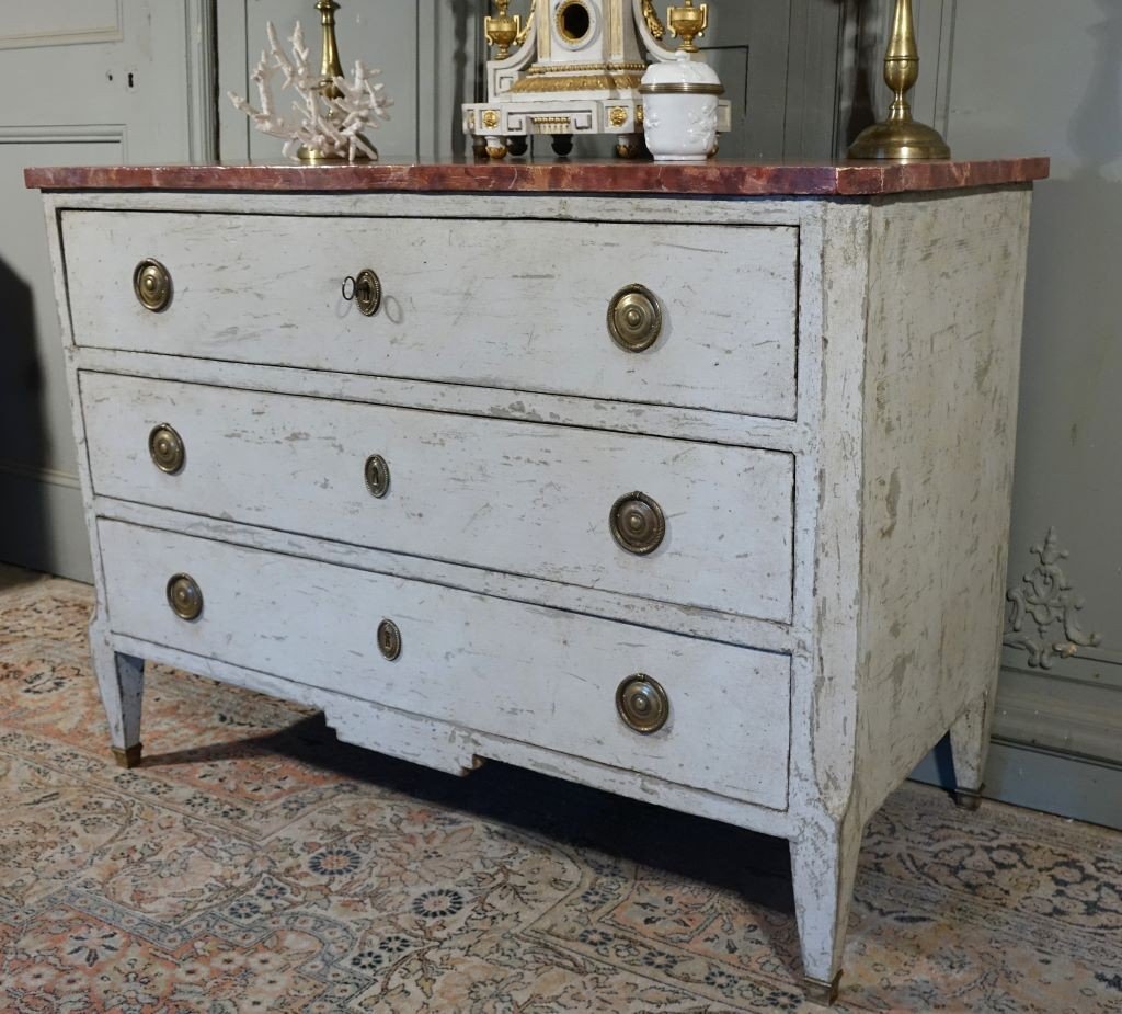 Commode d'époque Louis XVI / Directoire. Plateau Faux Marbre.-photo-3