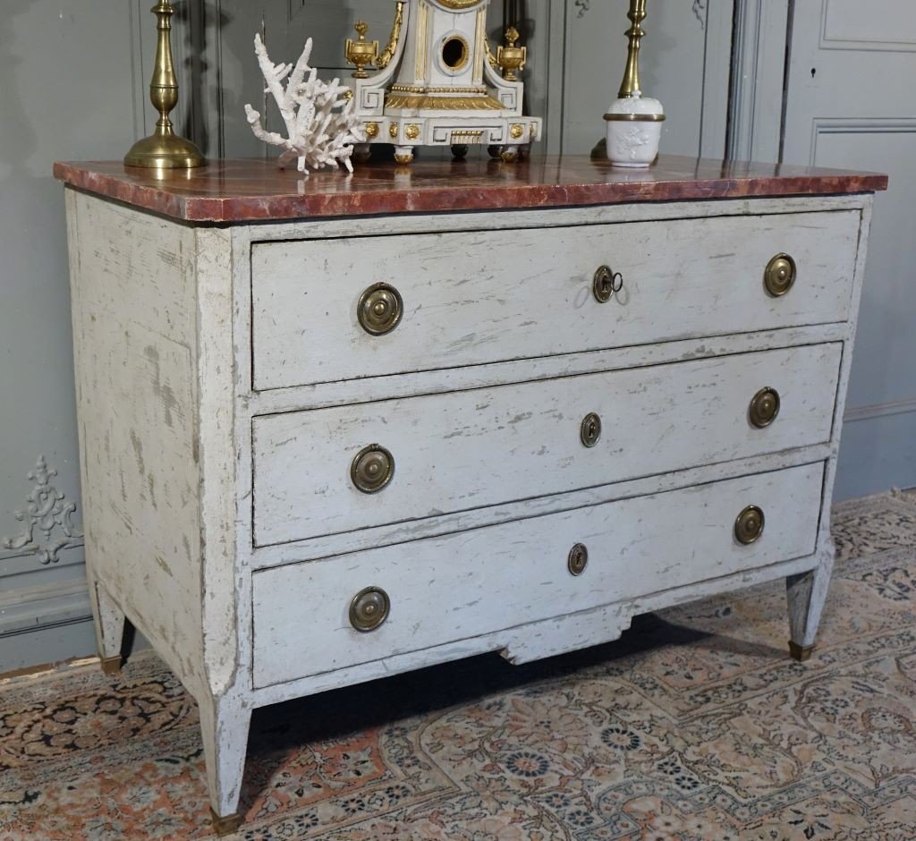 Commode d'époque Louis XVI / Directoire. Plateau Faux Marbre.-photo-4