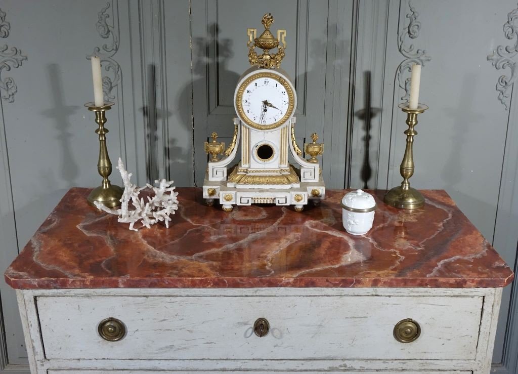 Commode d'époque Louis XVI / Directoire. Plateau Faux Marbre.-photo-4