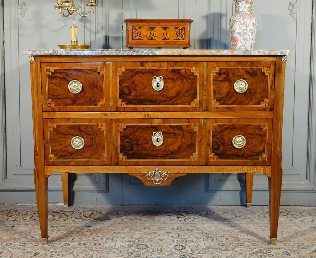 Commode Sauteuse Louis XVI En Marqueterie-photo-2