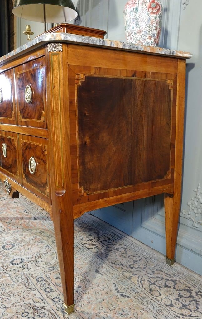 Commode Sauteuse Louis XVI En Marqueterie-photo-1